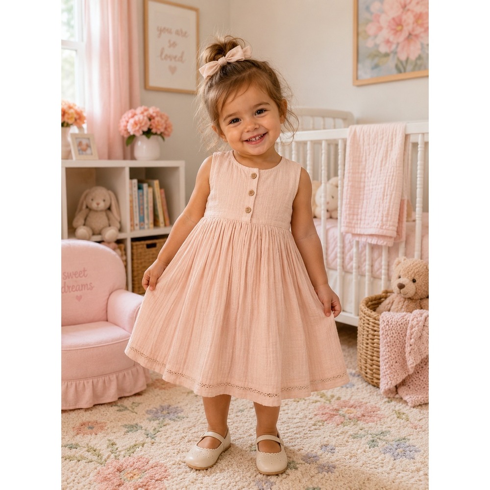 SPELL &‎ The Little Gypsies Ava Botanically Dyed Cotton Sleeveless Dress Rose 3Y